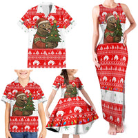 Indonesia Christmas Family Matching Tank Maxi Dress and Hawaiian Shirt with Komodo Dragon Santa Hat Christmas Tree and Red White Holiday - Wonder Print Shop