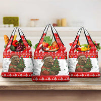 Indonesia Christmas Grocery Bag with Komodo Dragon Santa Hat Christmas Tree and Red White Holiday - Wonder Print Shop