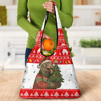 Indonesia Christmas Grocery Bag with Komodo Dragon Santa Hat Christmas Tree and Red White Holiday - Wonder Print Shop