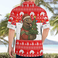 Indonesia Christmas Hawaiian Shirt with Komodo Dragon Santa Hat Christmas Tree and Red White Holiday - Wonder Print Shop