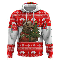 Indonesia Christmas Hoodie with Komodo Dragon Santa Hat Christmas Tree and Red White Holiday - Wonder Print Shop
