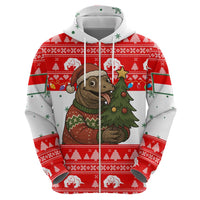 Indonesia Christmas Hoodie with Komodo Dragon Santa Hat Christmas Tree and Red White Holiday - Wonder Print Shop