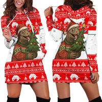 Indonesia Christmas Hoodie Dress with Komodo Dragon Santa Hat Christmas Tree and Red White Holiday - Wonder Print Shop
