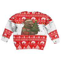 Indonesia Christmas Kid Ugly Christmas Sweater with Komodo Dragon Santa Hat Christmas Tree and Red White Holiday - Wonder Print Shop
