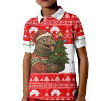 Indonesia Christmas Kid Polo Shirt with Komodo Dragon Santa Hat Christmas Tree and Red White Holiday - Wonder Print Shop