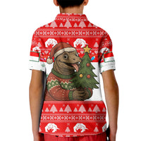 Indonesia Christmas Kid Polo Shirt with Komodo Dragon Santa Hat Christmas Tree and Red White Holiday - Wonder Print Shop