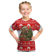 Indonesia Christmas Kid T Shirt with Komodo Dragon Santa Hat Christmas Tree and Red White Holiday - Wonder Print Shop
