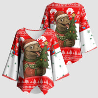 Indonesia Christmas Kimono Sleeve Blouse with Komodo Dragon Santa Hat Christmas Tree and Red White Holiday - Wonder Print Shop