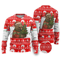 Indonesia Christmas Ugly Christmas Sweater with Komodo Dragon Santa Hat Christmas Tree and Red White Holiday - Wonder Print Shop