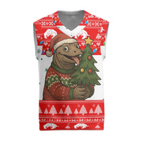 Indonesia Christmas Knitted V-Neck Vest with Komodo Dragon Santa Hat Christmas Tree and Red White Holiday - Wonder Print Shop
