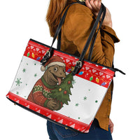 Indonesia Christmas Leather Tote Bag with Komodo Dragon Santa Hat Christmas Tree and Red White Holiday - Wonder Print Shop