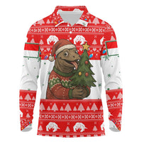 Indonesia Christmas Long Sleeve Polo Shirt with Komodo Dragon Santa Hat Christmas Tree and Red White Holiday - Wonder Print Shop