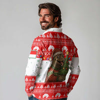 Indonesia Christmas Long Sleeve Polo Shirt with Komodo Dragon Santa Hat Christmas Tree and Red White Holiday - Wonder Print Shop