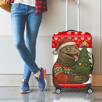 Indonesia Christmas Luggage Cover with Komodo Dragon Santa Hat Christmas Tree and Red White Holiday - Wonder Print Shop