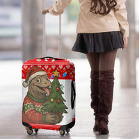 Indonesia Christmas Luggage Cover with Komodo Dragon Santa Hat Christmas Tree and Red White Holiday - Wonder Print Shop