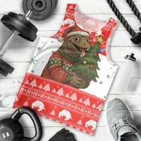 Indonesia Christmas Men Tank Top with Komodo Dragon Santa Hat Christmas Tree and Red White Holiday - Wonder Print Shop