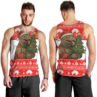 Indonesia Christmas Men Tank Top with Komodo Dragon Santa Hat Christmas Tree and Red White Holiday - Wonder Print Shop