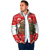 Indonesia Christmas Padded Jacket with Komodo Dragon Santa Hat Christmas Tree and Red White Holiday - Wonder Print Shop