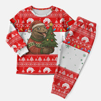 Indonesia Christmas Pajama Set with Komodo Dragon Santa Hat Christmas Tree and Red White Holiday - Wonder Print Shop