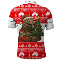 Indonesia Christmas Polo Shirt with Komodo Dragon Santa Hat Christmas Tree and Red White Holiday - Wonder Print Shop