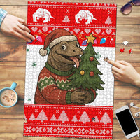 Indonesia Christmas Puzzle with Komodo Dragon Santa Hat Christmas Tree and Red White Holiday - Wonder Print Shop