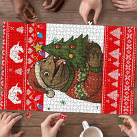 Indonesia Christmas Puzzle with Komodo Dragon Santa Hat Christmas Tree and Red White Holiday - Wonder Print Shop