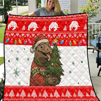Indonesia Christmas Quilt with Komodo Dragon Santa Hat Christmas Tree and Red White Holiday - Wonder Print Shop
