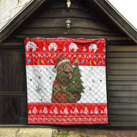 Indonesia Christmas Quilt with Komodo Dragon Santa Hat Christmas Tree and Red White Holiday - Wonder Print Shop