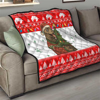 Indonesia Christmas Quilt with Komodo Dragon Santa Hat Christmas Tree and Red White Holiday - Wonder Print Shop
