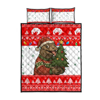 Indonesia Christmas Quilt Bed Set with Komodo Dragon Santa Hat Christmas Tree and Red White Holiday - Wonder Print Shop