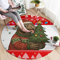 Indonesia Christmas Round Carpet with Komodo Dragon Santa Hat Christmas Tree and Red White Holiday - Wonder Print Shop