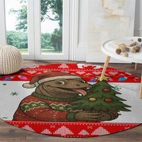 Indonesia Christmas Round Carpet with Komodo Dragon Santa Hat Christmas Tree and Red White Holiday - Wonder Print Shop
