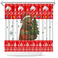 Indonesia Christmas Shower Curtain with Komodo Dragon Santa Hat Christmas Tree and Red White Holiday - Wonder Print Shop