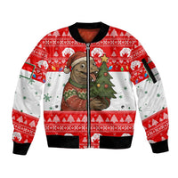 Indonesia Christmas Sleeve Zip Bomber Jacket with Komodo Dragon Santa Hat Christmas Tree and Red White Holiday - Wonder Print Shop