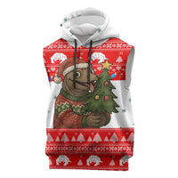 Indonesia Christmas Sleeveless Hoodie with Komodo Dragon Santa Hat Christmas Tree and Red White Holiday - Wonder Print Shop