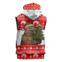 Indonesia Christmas Sleeveless Hoodie with Komodo Dragon Santa Hat Christmas Tree and Red White Holiday - Wonder Print Shop