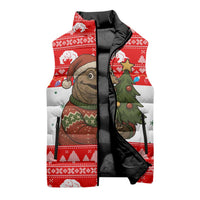 Indonesia Christmas Sleeveless Puffer Jacket with Komodo Dragon Santa Hat Christmas Tree and Red White Holiday - Wonder Print Shop