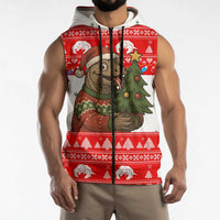 Indonesia Christmas Sleeveless Zip Hoodie with Komodo Dragon Santa Hat Christmas Tree and Red White Holiday - Wonder Print Shop