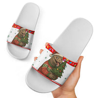 Indonesia Christmas Slide Sandals with Komodo Dragon Santa Hat Christmas Tree and Red White Holiday - Wonder Print Shop