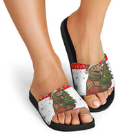 Indonesia Christmas Slide Sandals with Komodo Dragon Santa Hat Christmas Tree and Red White Holiday - Wonder Print Shop