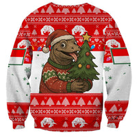 Indonesia Christmas Sweatshirt with Komodo Dragon Santa Hat Christmas Tree and Red White Holiday - Wonder Print Shop