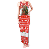 Indonesia Christmas Tank Maxi Dress with Komodo Dragon Santa Hat Christmas Tree and Red White Holiday - Wonder Print Shop