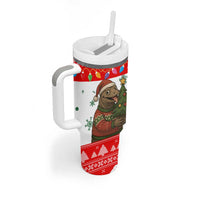 Indonesia Christmas Tumbler With Handle with Komodo Dragon Santa Hat Christmas Tree and Red White Holiday - Wonder Print Shop