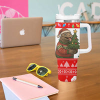 Indonesia Christmas Tumbler With Handle with Komodo Dragon Santa Hat Christmas Tree and Red White Holiday - Wonder Print Shop