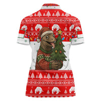 Indonesia Christmas Women Polo Shirt with Komodo Dragon Santa Hat Christmas Tree and Red White Holiday - Wonder Print Shop