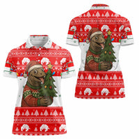 Indonesia Christmas Women Polo Shirt with Komodo Dragon Santa Hat Christmas Tree and Red White Holiday - Wonder Print Shop
