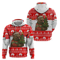 Indonesia Christmas Zip Hoodie with Komodo Dragon Santa Hat Christmas Tree and Red White Holiday - Wonder Print Shop