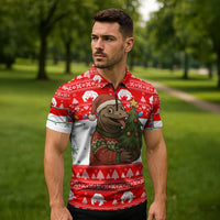 Indonesia Christmas Zipper Polo Shirt with Komodo Dragon Santa Hat Christmas Tree and Red White Holiday - Wonder Print Shop