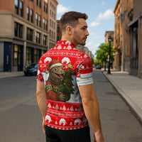 Indonesia Christmas Zipper Polo Shirt with Komodo Dragon Santa Hat Christmas Tree and Red White Holiday - Wonder Print Shop