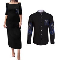Skull Butterfly Demon - Zero Fck Given Couples Matching Puletasi Dress and Long Sleeve Button Shirt - Wonder Print Shop